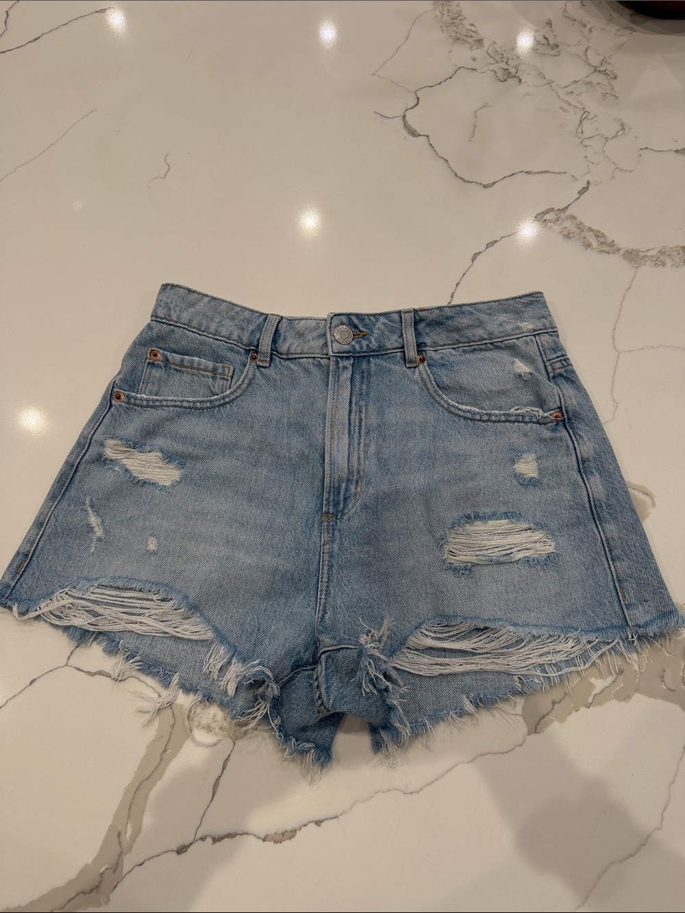 Garage Light Wash Distressed Denim Shorts